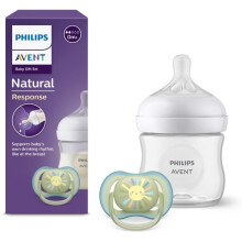 Avent Natural Response Baby Gift Set, Natural Response Baby Bottle 4oz/125ml with T2 (0m+ Teat), Ultra Air Pacifier, Model SCD837/10