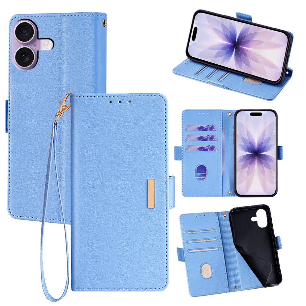 (Blue) For Iphone 17 Case Rfid Blocking Wallet Pu Leather Phone Cover With Wrist Strap Blue 6914298772652