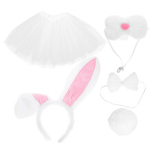 4Sets White Rabbit Costume Accessories Plush Headband Tail Bowtie Tutu