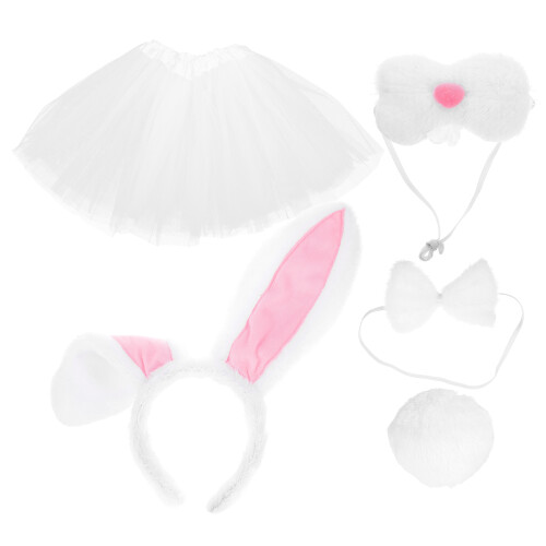 4Sets White Rabbit Costume Accessories Plush Headband Tail Bowtie Tutu