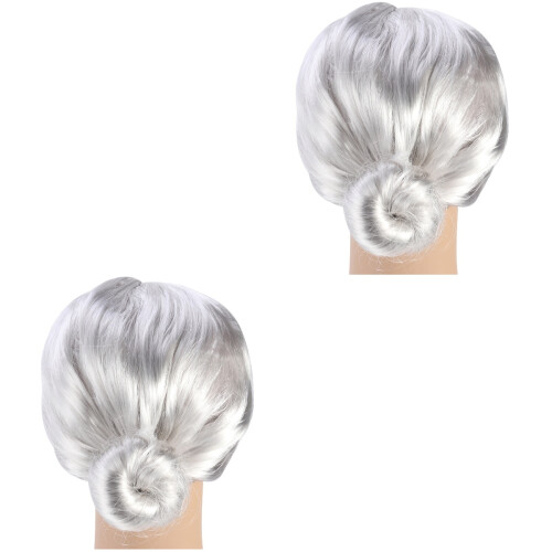 2Stk Graue Großmutter Perücke Fiber Lustig Karneval Cosplay 2