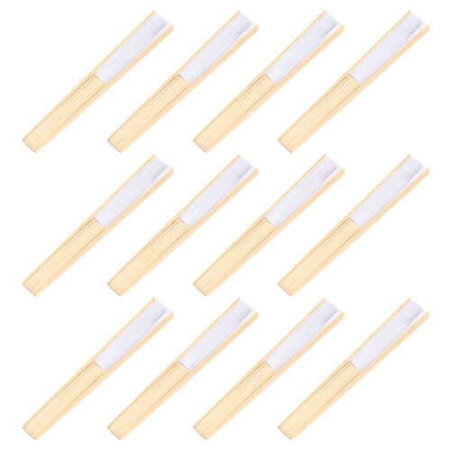 48Pcs Durable White Chinese Folding Fans Bamboo Paper Handheld Props