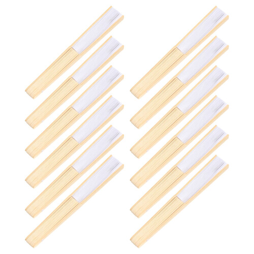 48Pcs Durable White Chinese Folding Fans Bamboo Paper Handheld Props 1