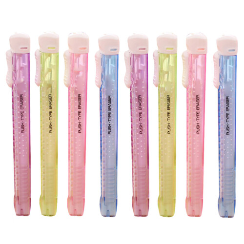 8Pcs Non-Toxic Pen Shape Erasers Assorted Colors for Student Use