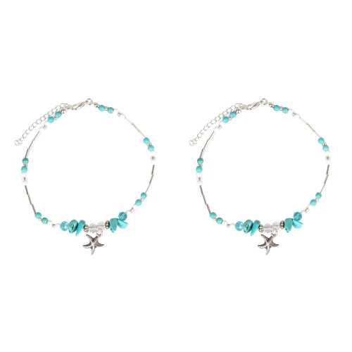 2Pcs Universal Silver Tone Anklets with Light Shape Charms 1