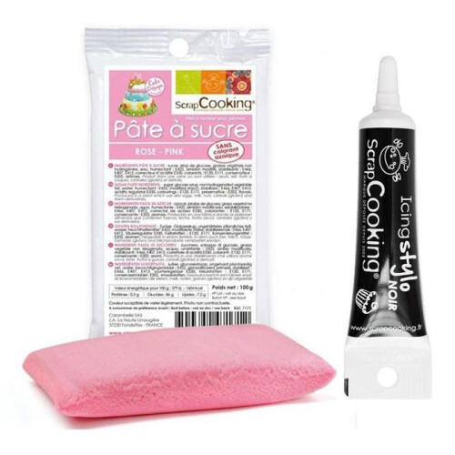 Rosa Fondant 100 g + Schwarzer Dekorstift