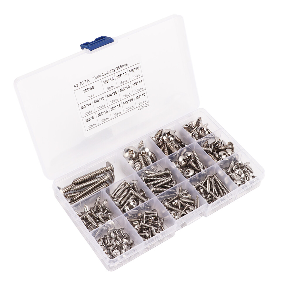 Self Tapping Cross Truss Head Screws 255Pcs 304 Stainless Steel 7631374081369
