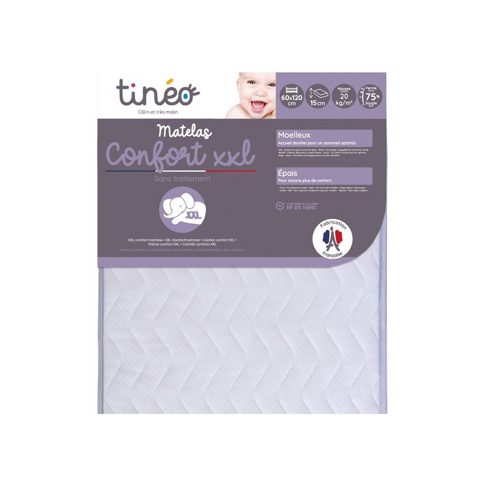 Tinéo Baby Comfort Mattress Xxl Tineo 60X120x15cm - Untreated - Made In France - 2 Years Warranty