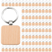 100Pcs DIY Blank Wooden Key Chain Square Carved Key Wooden Key About 40 x 40 mm