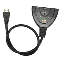 4K HDMI-Schalter 3-in-1-Ausgang Hub, unterstützt 4K@60Hz, Schwarz