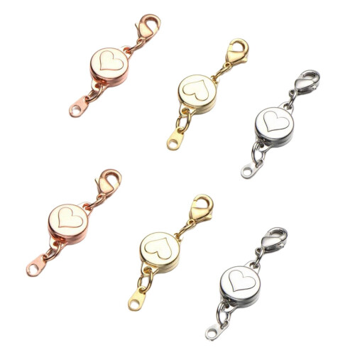 6Pcs Heart Shape Bracelet Locking Magnetic Clasp Extender 3 Color Conv
