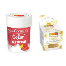 Corante alimentar rosa aroma de morango + pó dourado