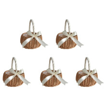 5X Woven Flower Basket Rattan Storage Basket Flower Girl Hand Basket Handmade Flower Basket with Bow, S