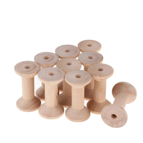 10Pcs Wooden Empty Spools for Wire Thread Bobbins Cord Coils 3.5 x 6cm