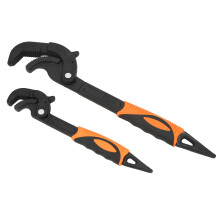 Hardened Serrated Teeth Quick Power Grip Pipe Wrench Self Adjusting Spanner Adjustable Jaw Capacity Durable High Quality Carbon Steel TPR Ergonomic