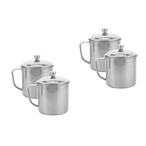 4Pièces Tasses À Café Anse Couvercle Pour Camping Argent 2