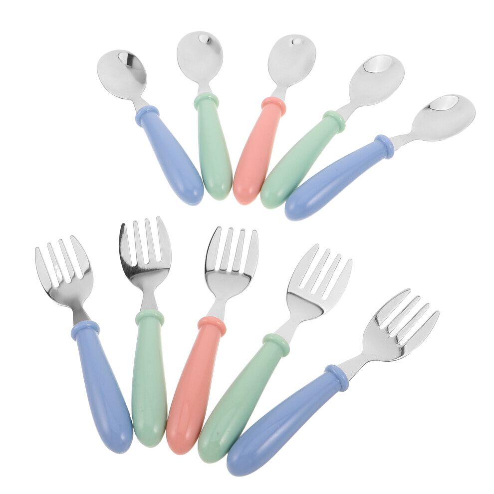 10Pcs Stainless Steel Baby Cutlery Set Safe Spoons Forks Totority