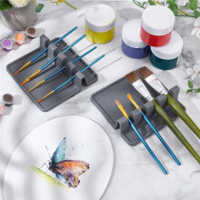 2PCS Silicone Paint Brush Holders, Rectangular Organizer with 4 Slots for Drawing Artists Thick Paint Brush Drying Rest