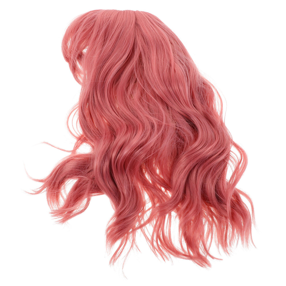 Totority Unisex Pink 4Pcs Short Curly Wigs With Bangs Natural Synthetic Party Wigs