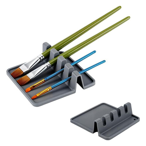2PCS Silicone Paint Brush Holders, Rectangular Organizer with 4 Slots for Drawing Artists Thick Paint Brush Drying Rest 2