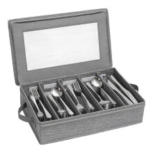 Förvaringslåda för Silverbestick, Bestickorganisatör med Dragkedja, Bestickfodral med 5 Fack, Justerbar Avdelare och Handtag