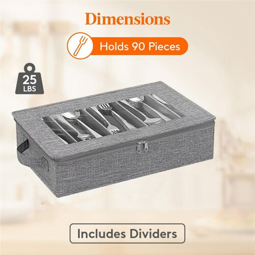 Silverware Storage Box,Flatware Organizer with Zipper Lid, 5 Compartment Cutlery Case with Adjustable Divider and Handle 1