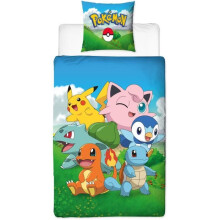 Bettbezugset - POKEMON - Pikachu und seine Freunde - Blau - Mikrofaser - 1 Bettdeckenbezug 140 x 200 cm + 1 Kissenbezug 63 x 63 cm