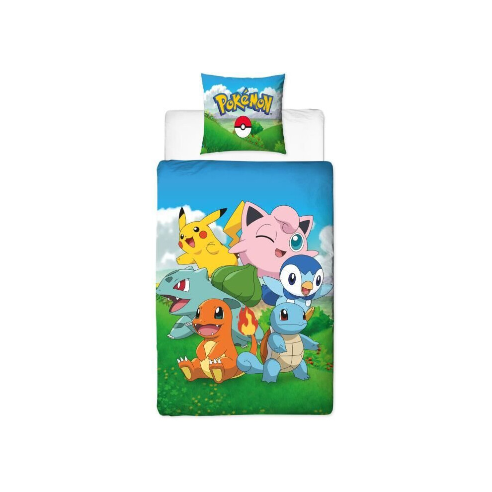Pokémon Bedding Set - Pokemon - Pikachu And His Friends - Microfiber - 1 Duvet Cover 140 X 200 Cm + 1 Pillowcase 63 X 63 Cm Blue