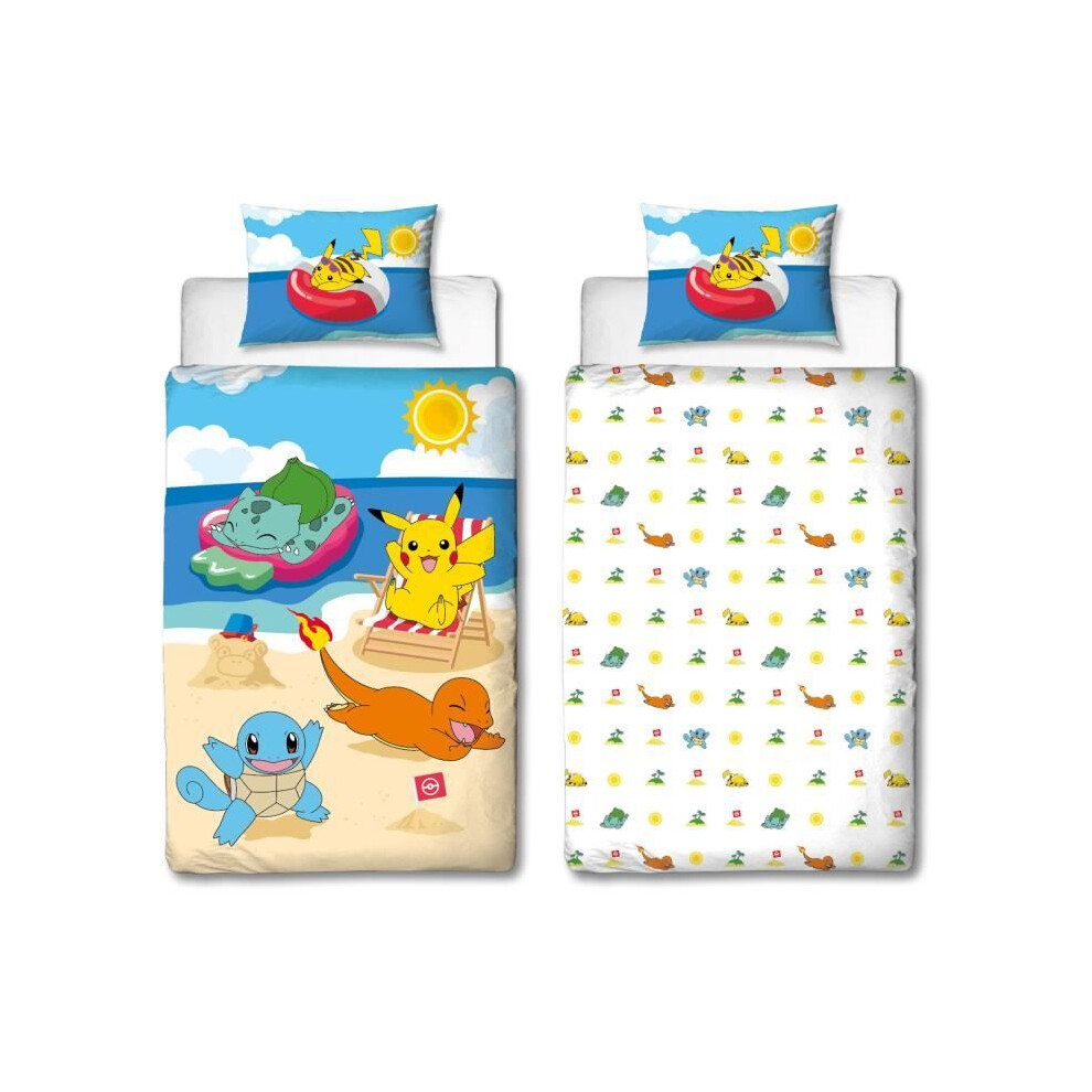 Pokémon Bedding Set - Pokemon - Pikachu And Friends At The Beach - Microfiber - 1 Duvet Cover 140 X 200 Cm + 1 Pillowcase 63 X 63 Cm