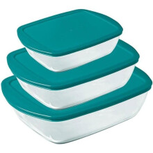 Set von 3 Schalen mit Deckel - PYREX - Cook &amp; Store - Glas - Rechteckig - 0,4/1,1/2,5 L