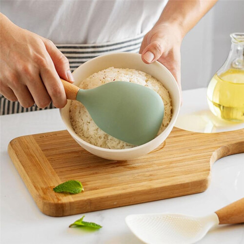 Rice Spoon Non-Stick Kitchen Tools with Wooden Handle Vertical Serving Spoon Spatula Suitable for Kitchen Cooking B 1