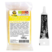Pasta de açúcar amarela 100 g + Caneta de glacê preta