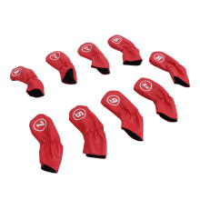 9Pcs Waterproof PU Golf Iron Head Covers Red for Right & Left Handed Golfers