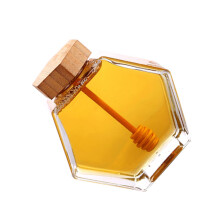 Honey Pot with Dipper, Clear Glass Jar with Lid, Spiral Design for Easy Honey Dispensing