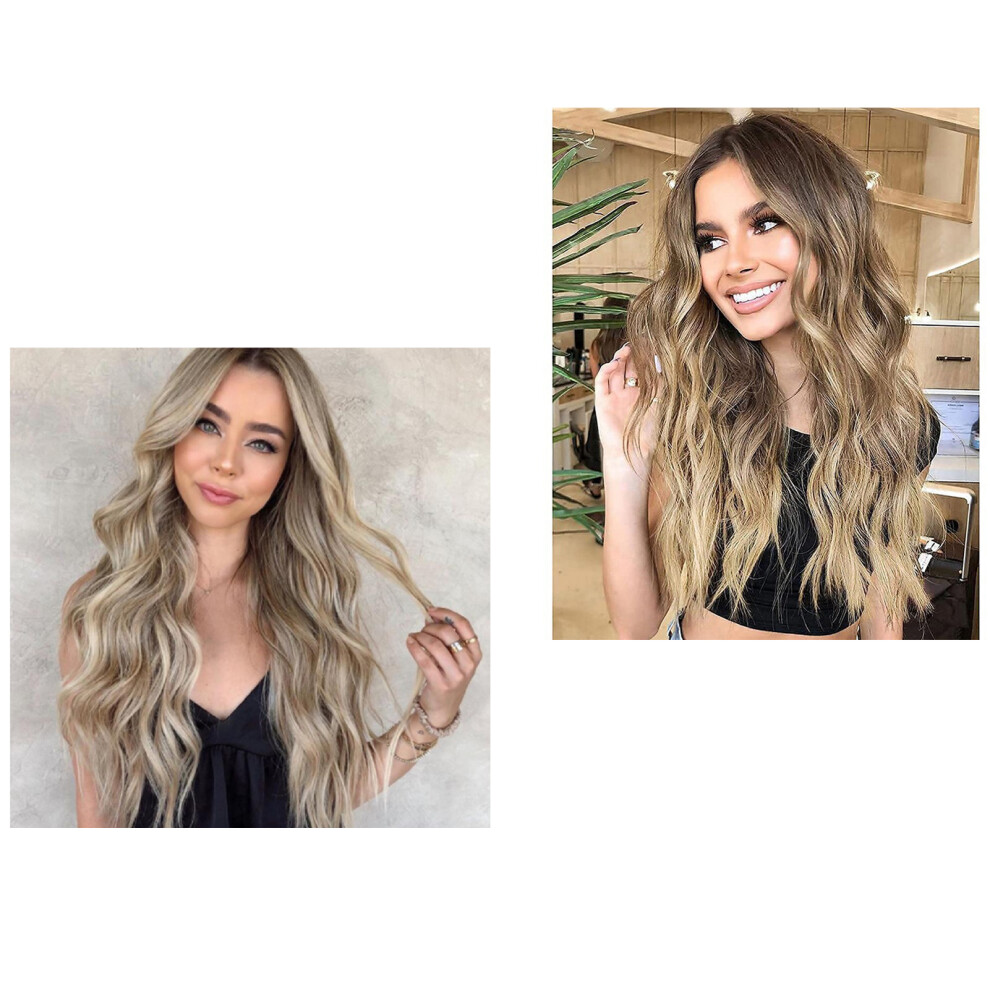 Unisex Brown Women Wavy Curly Synthetic Long Wig-Golden High Temp Silk
