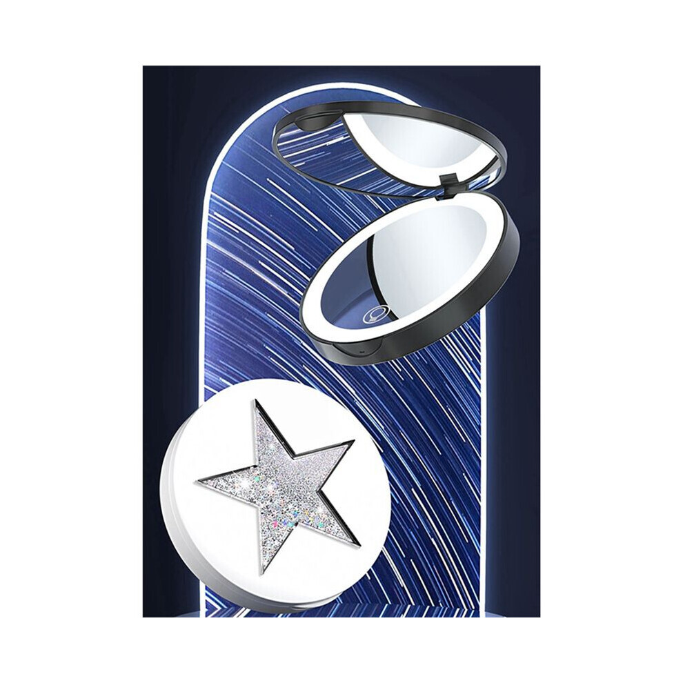 Women's White Portable Double-Sided Folding Cosmetic Mirror Gifts With Stars Mini Makeup Compact Pocket Mirrors,