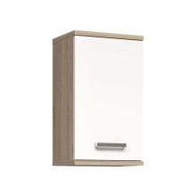Hängender Badezimmerschrank - Weiß und Eiche Dekor - 1 Tür - H68,8 x P29 x L40,2 cm - VERIS