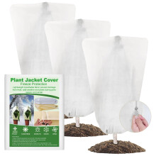 Vegamall 3 Packs Garden Fleece Frost Protection, 80 x 120 cm Horticultural Fleece, 70gsm Plant Fleece Frost Protection with Zip & Drawstring, Reusabl