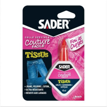 Textilkleber - SADER - Stoffe und Textilien - Saum und Personalisierung - Waschbeständig - Transparent - Flasche 40 ml