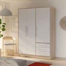Armadio - Legno truciolare rovere e bianco - Contemporaneo - Camera - L 144,6 cm