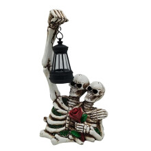 Buiten Skelet Decor met Zonne-Lantaarn, Realistische Schedel Skelet Standbeeld Halloween Beeldjes Decoraties-voor Halloween