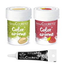 2 corantes alimentares morango &amp; pistache + Caneta de glacê preto