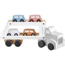 Mamabrum Auto Transporter Houten Eerste Leeftijd - Transporteur met Sleepbaan - Bergingsvoertuig voor 4 Auto's Pastelkleuren