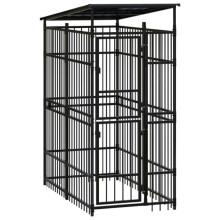 Cercado Chenil para animais de exterior com teto para cães em aço 1,84 m² preto 02_0041729