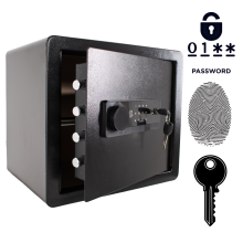Armored Home Biometric Safe 36x40x30cm Fingerprint Electronic Code & Key Lock Black Steel Security Box with Alarm & Shelf