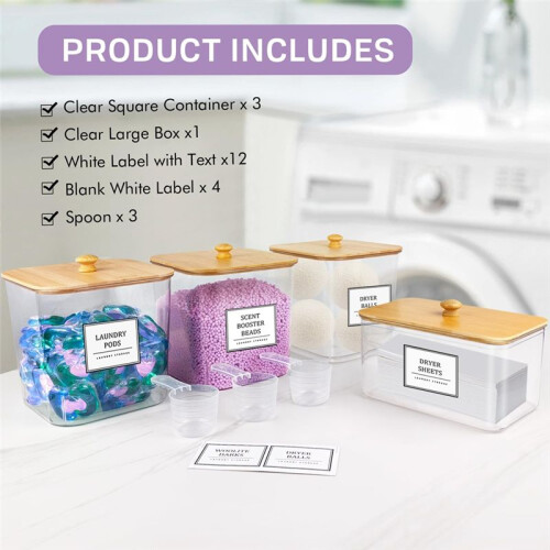 3+1 Pack Laundry Pods Container,Clear Laundry Room Organization Containers,Large Laundry Detergent Powder Storage 2