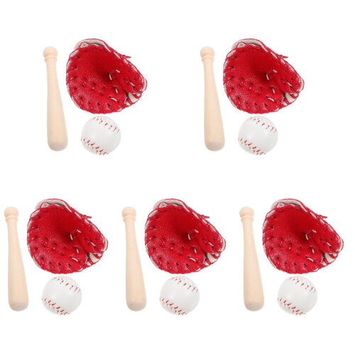 5Sets Mini Baseball Set Aus ABS Rot Für Mini Deko Und Bastelspaß 2