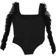 2Stk Schwarzer Bodysuit Langarm Damen Bodycon Jumpsuit Polyester
