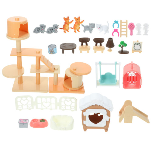5Sets Plastic Cat Figures Playset Pretend Play Toy Set Assorted Color 2