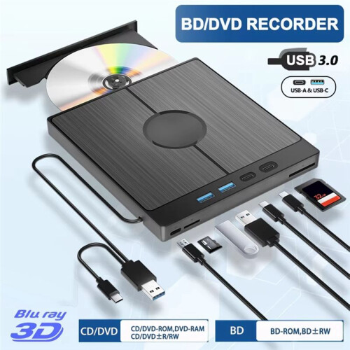 7-in-1 External  Ray Optical Drive Portable Bluray Player CD DVD Recorder Burner Reader for PC Laptop Windows 1